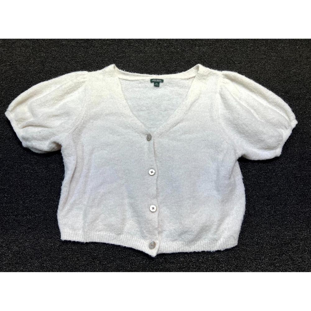 Wild Fable Crop Cardigan Sweater Women 2XL White Puff Sleeve V Neck Button Front